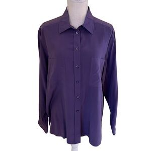 Jaeger Vintage Purple Silk Button-down Shirt 12(40 Bust)